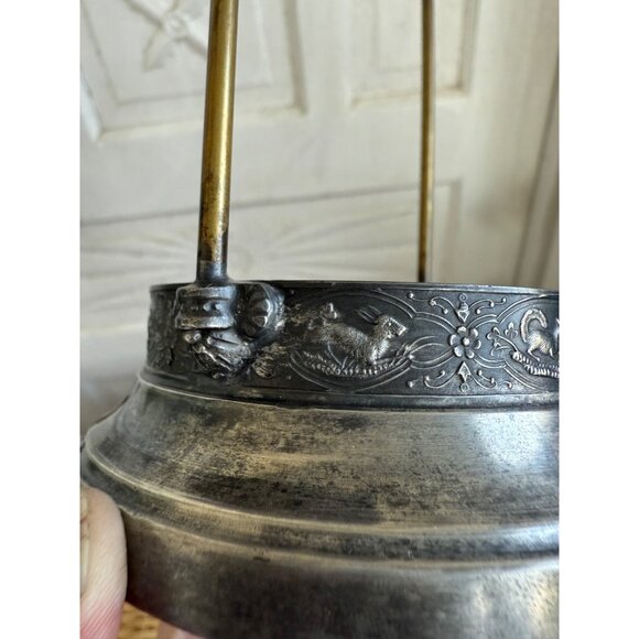 Antique Victorian Silverplated Frosted Glass Pickle Castor Jar Embossed Animals - Picture 7 of 14